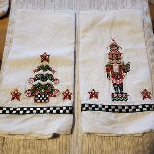 MacKenzie-Childs Holiday Nutcracker and Tree Towels - White, Red, Green, Black